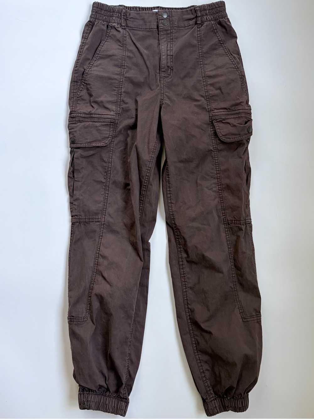Garage Chocolate Brown Cotton High Rise Cargo Jogger Pants Utility Small